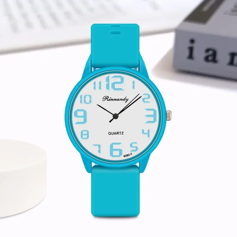 Women Fashion Silicone Watches Set Minimalist High Number  Qualities Big Dial Ladies Quartz Wristwatches With Casual Clock Gifts