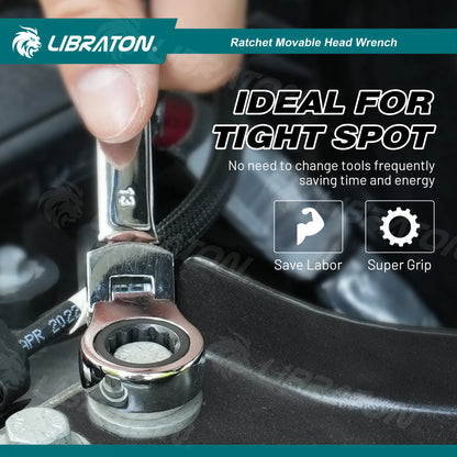 LIBRATON1pc Ratchet Wrench 6mm-19mm, Ratcheting Flexible Head Wrench Set, Reversible Spanner Hand Tool, 72-Tooth Allen Wrench