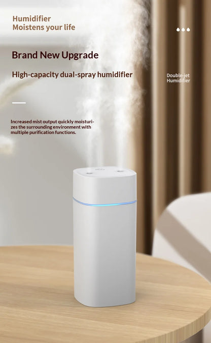 Mini USB Dual Spray Humidifier Desktop Air Purifier for Home Bedroom Portable Aromatherapy Moisturizing Air Cleaner
