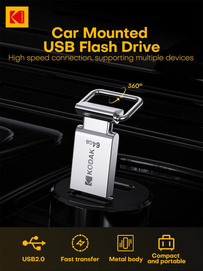 Kodak Pendrive USB 2.0 Car Flash Drive 32GB 64GB 128GB Metal U Disk On Keychain Mini Memory Stick for Smartphone Laptop