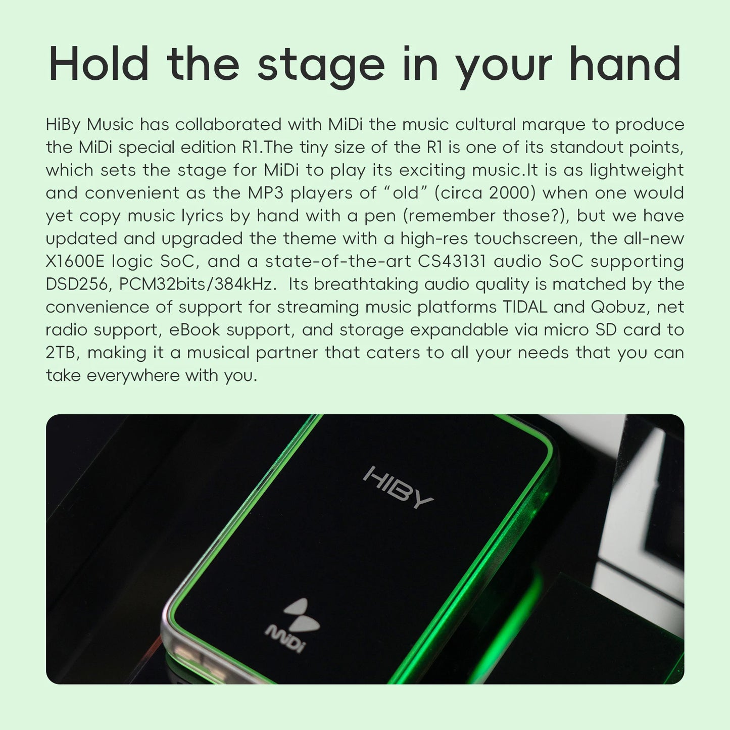 HiBy R1 MiDi HiFi Audio Music Player MP3 USB DAC WiFi Bluetooth 5.1 DSD256 PCM384kHz/32bit X1600E CS43131 MSEB Web Radio 1150mAh