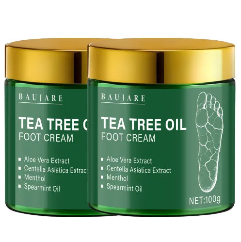 Tea Tree Oil Foot Cream with Aloe Vera, Centella Asiatica, Menthol & Spearmint Oil, Moisturizes & Nourishes, Softens Feet