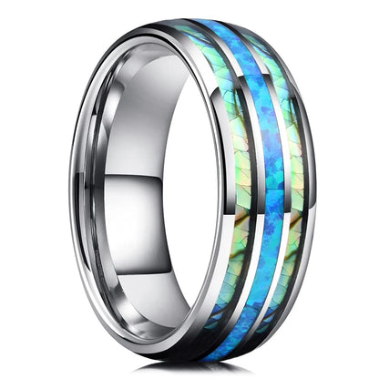 Fashion 8mm Rose Gold Color Stainless Steel Guitar String Rings for Men Koa Wood Inlay Ring Whiskey Barrel Mens Wedding Band