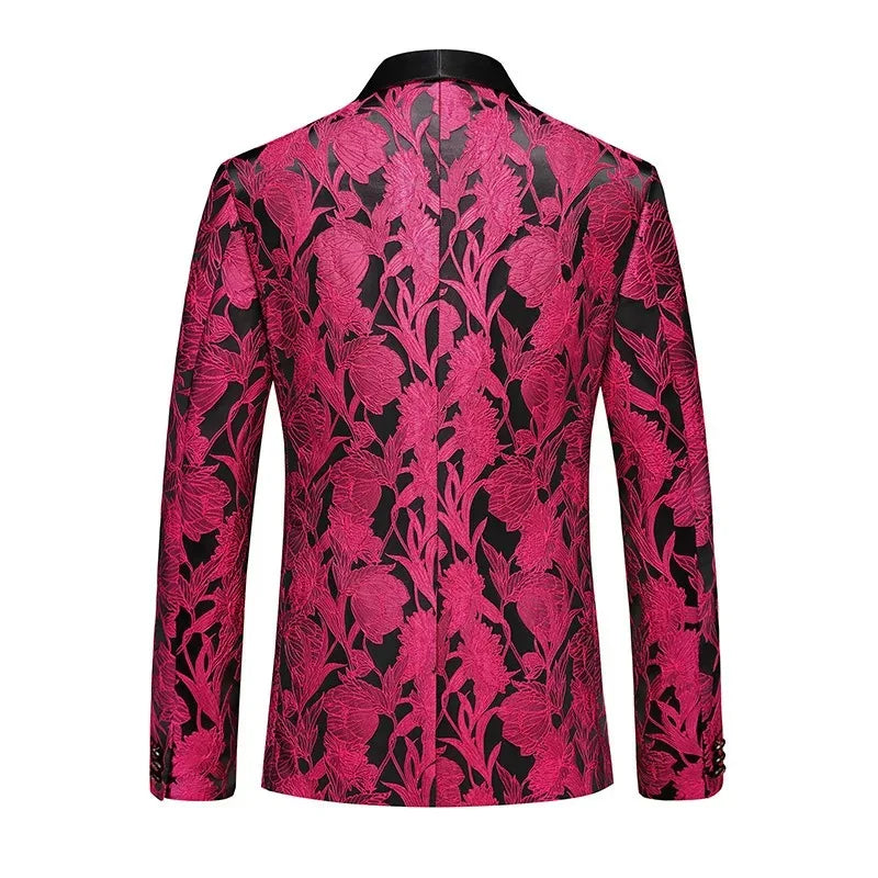 Man Outfit Fashion Printed Patchwork Slim Long Sleeve Men Suit Sets Single-breasted Blazer Straight-leg Pants Male 2-piece Suits