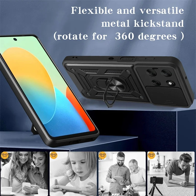 Armor Case For Motorola Moto G56 G86 5G G15 G35 G55 G75 G85 G04 G24 G54 G84 E14 E15 Lens Protect Cover Ring Stand Holder Fundas