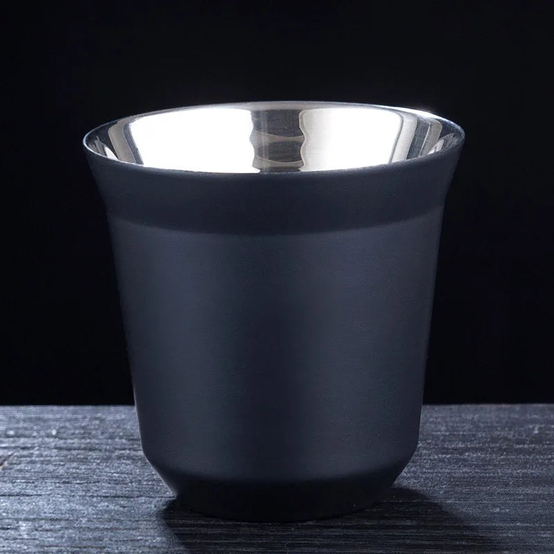 80ml New Simple Flat Bottom Cup Stainless Steel Double-layer Inner Tank Capsule Coffee Cup High-grade Solid Color Water Cup