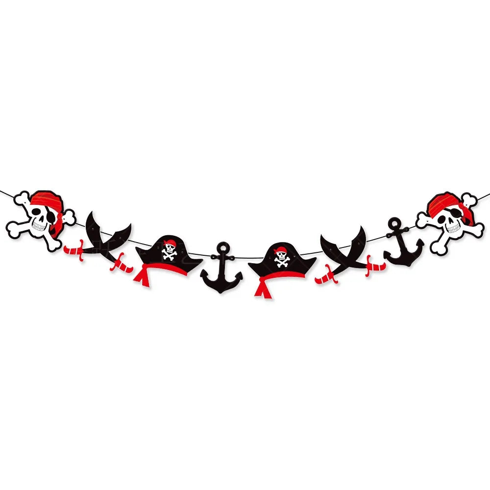 Pirate party napkins plates cups Tablecloths Banner Pirate skull balloon kids Caribbean Pirate themed birthday party decoration