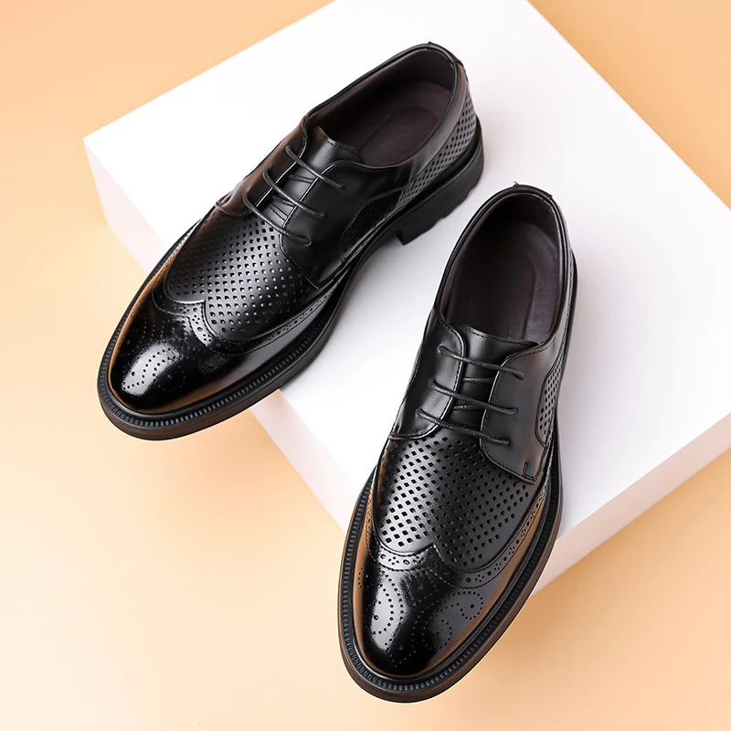Summer New Leather Shoes Men's Business Hollow Holes Soft Bottom Men's Sandals Formal Wear Breathable Office Dress Shoes for Men