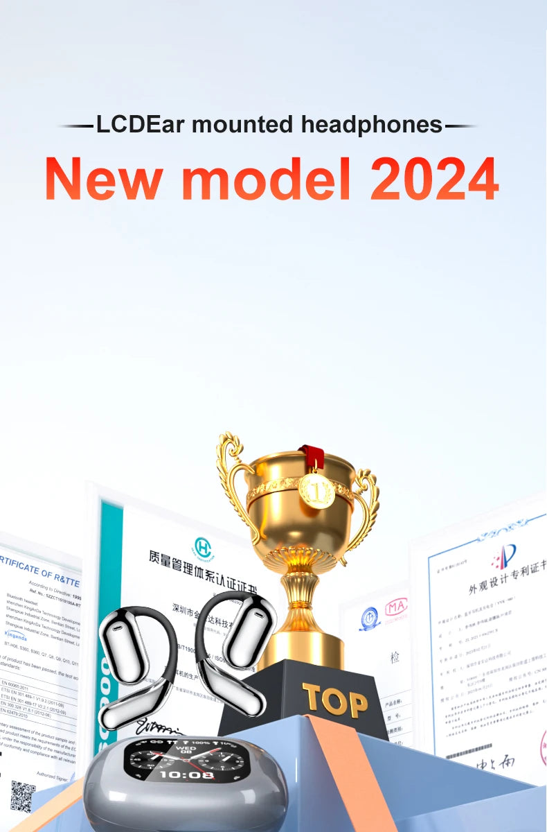 AI Translating Earbuds Real-time 144 Languages Translation Earphone Touch LCD Screen OWS Open Ear Wireless Headphone HiFi Stereo