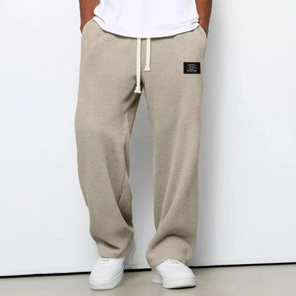 Men Waffle Knit Wide Leg Pants Elastic Drawstring Casual Trousers Loose Streetwear Workout Jogger PantsS-4XL