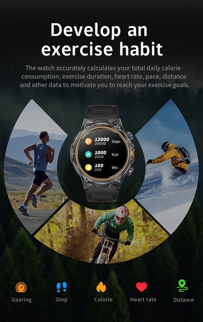 LIGE 2026 Nowy Zewnętrzny Wojskowy Zegarek Smartwatch z Baterią 400 mAh, Wodoodporność 5ATM, Latarka, Monitor Tętna, Tracker Sportowy dla Mężczyzn