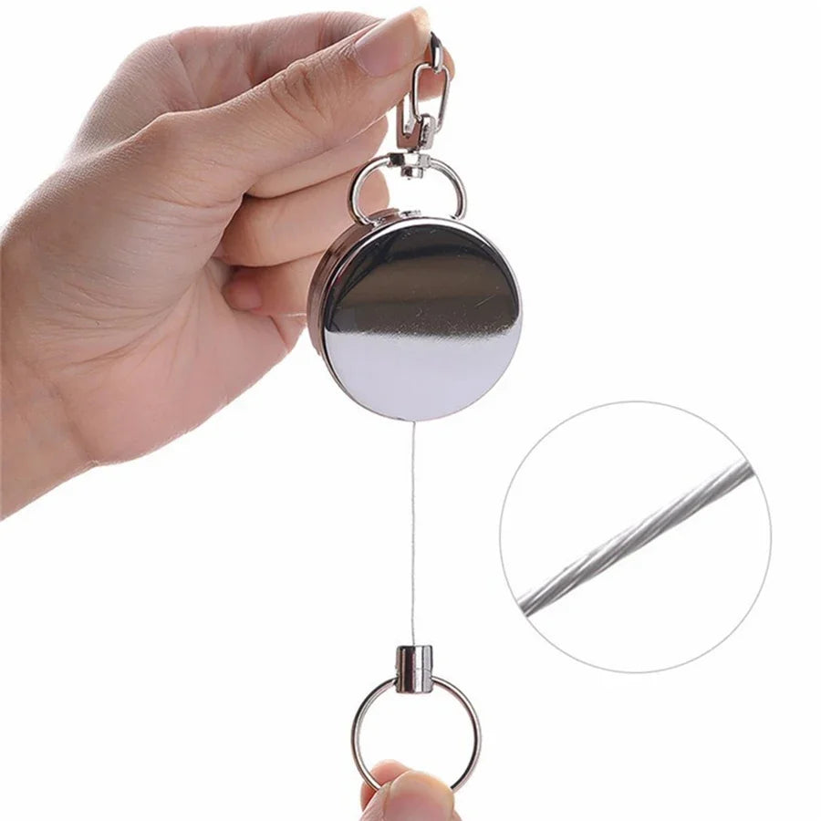 Stainless Steel Wire Rope Elastic Keychain Recoil Sporty Retractable Alarm Key Ring Anti Lost Yoyo Ski Pass ID Card