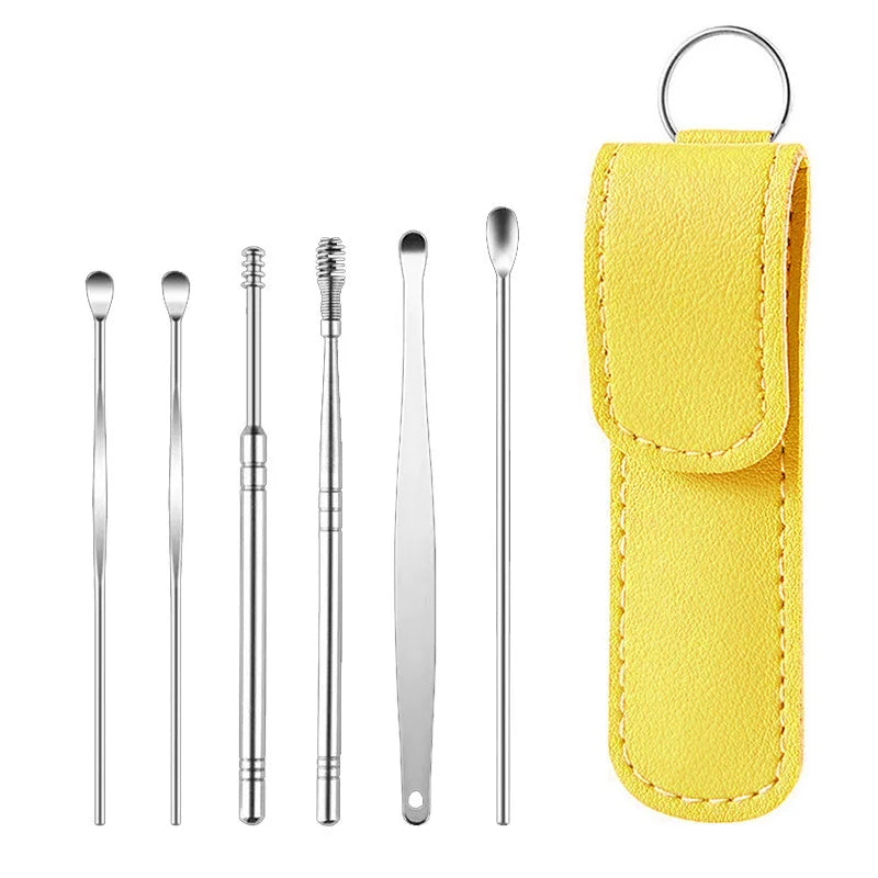 6Pcs/Set Stainless Steel Ear Cleaner Portable Ear Spoons Spiral Earwax Cleaning Removal Tools Reusable Earpick Beauty Accessory