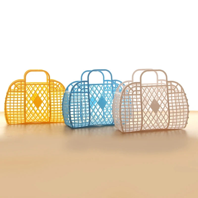 Summer Jelly Bag Portable Vegetable Basket Hollow Jelly Bag Girl Large Capacity Holiday Handbag Jelly Beach Tote Bags Organizer