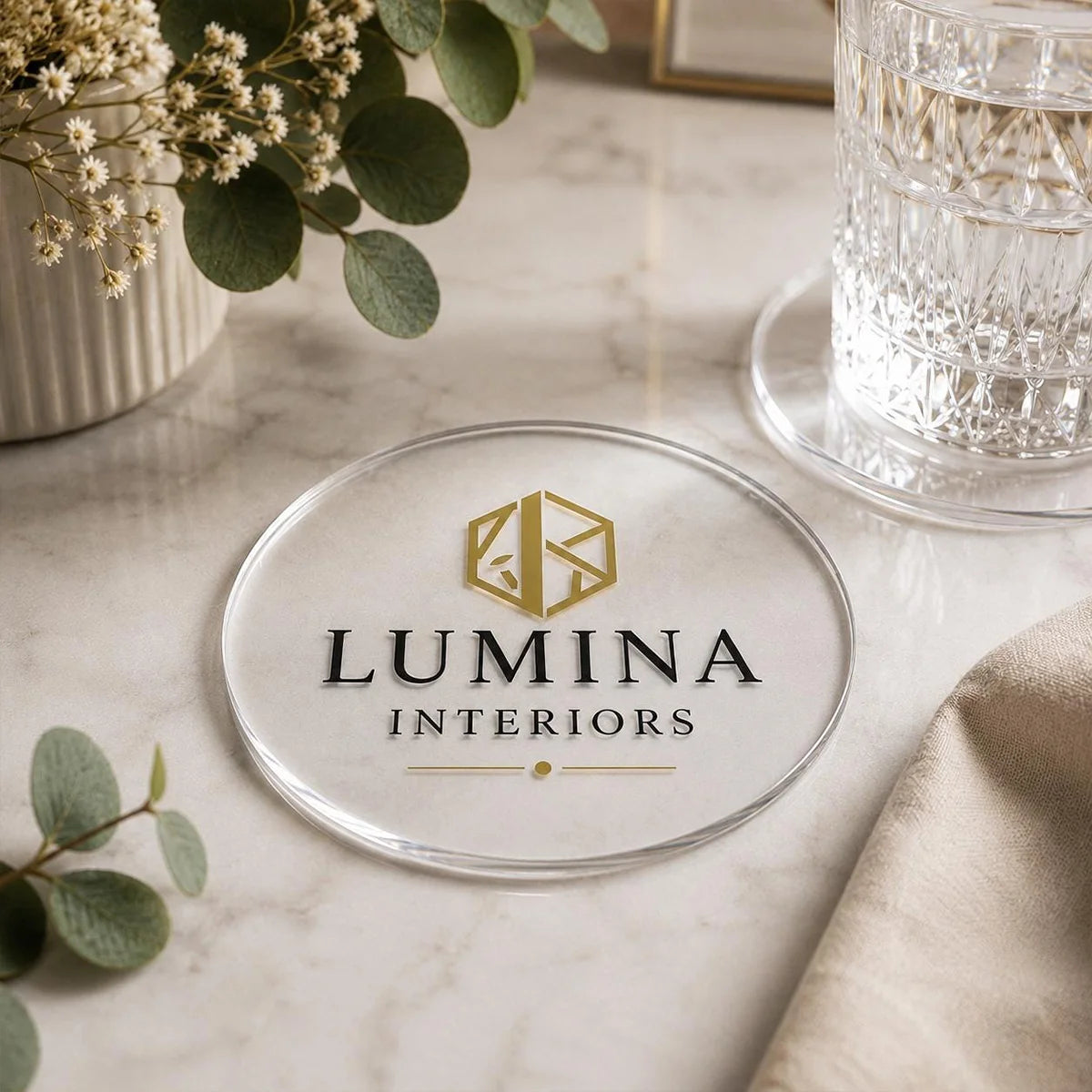 Custom Logo Clear Acrylic Round Coaster, Full Color Printed Business Drink Coaster