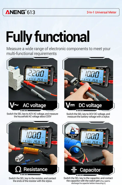 Smart Multimeter Detector 4000 Count Digital  AC/DC Curent Voltage Resistor Measurement  3 in 1 Professional Test Tool ANENG 613