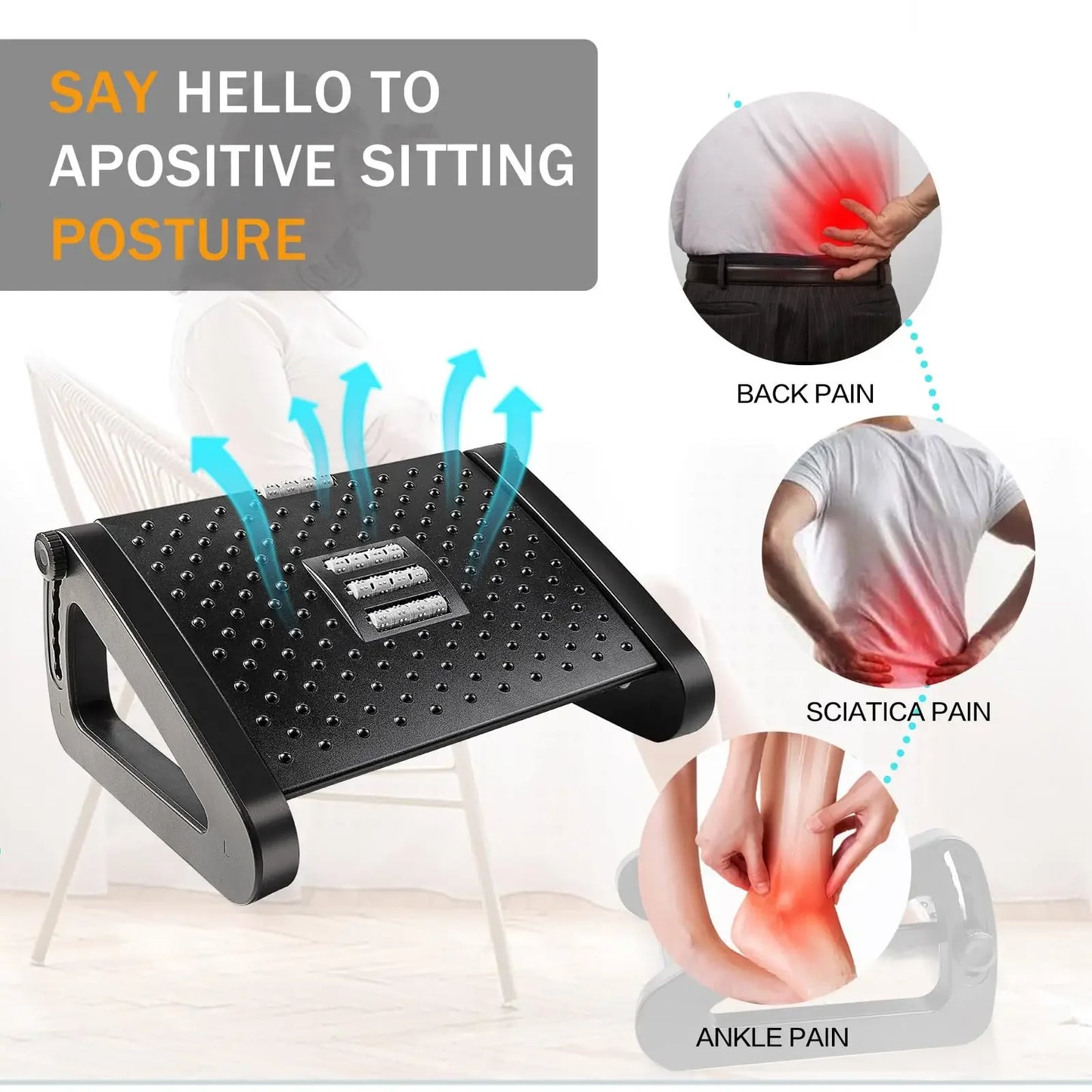 Ergonomic Adjustable Foot Rest for Under Desk, Portable Foot Stool for Office and Home, Comfortable Support for Desk Work