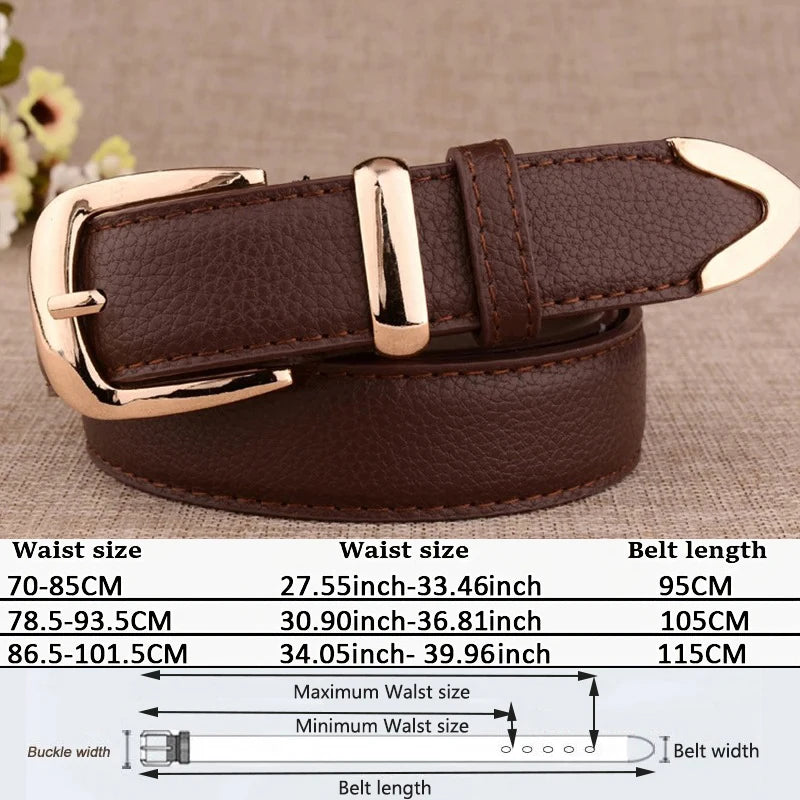 Fashion Women Genuine Leather Belts High Quality Gold Buckle Best Matching Dress Jeans Belts for Lady LB2146