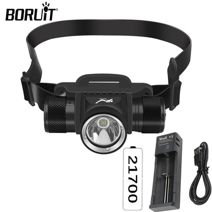 BORUiT HP900 Diving Headlamp 800 Lumen 18650/21700 Battery Torch IPX8 Waterproof Headlight For Fishing Camping Aluminum Alloy