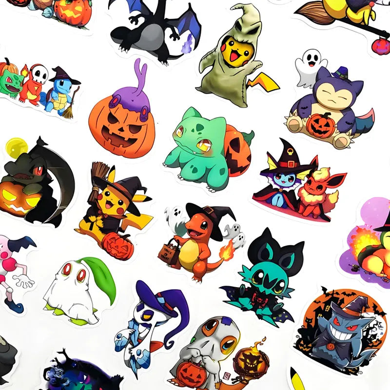 50PCS Kawaii Halloween Anime Pocket Monsters Pikachu Stickers DIY Laptop Luggage Skateboarding Mobile Cartoon Toys Gift Stickers