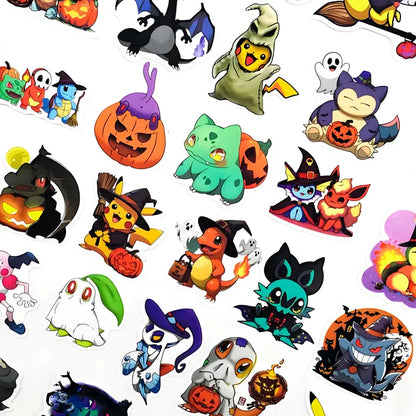 50PCS Kawaii Halloween Anime Pocket Monsters Pikachu Stickers DIY Laptop Luggage Skateboarding Mobile Cartoon Toys Gift Stickers