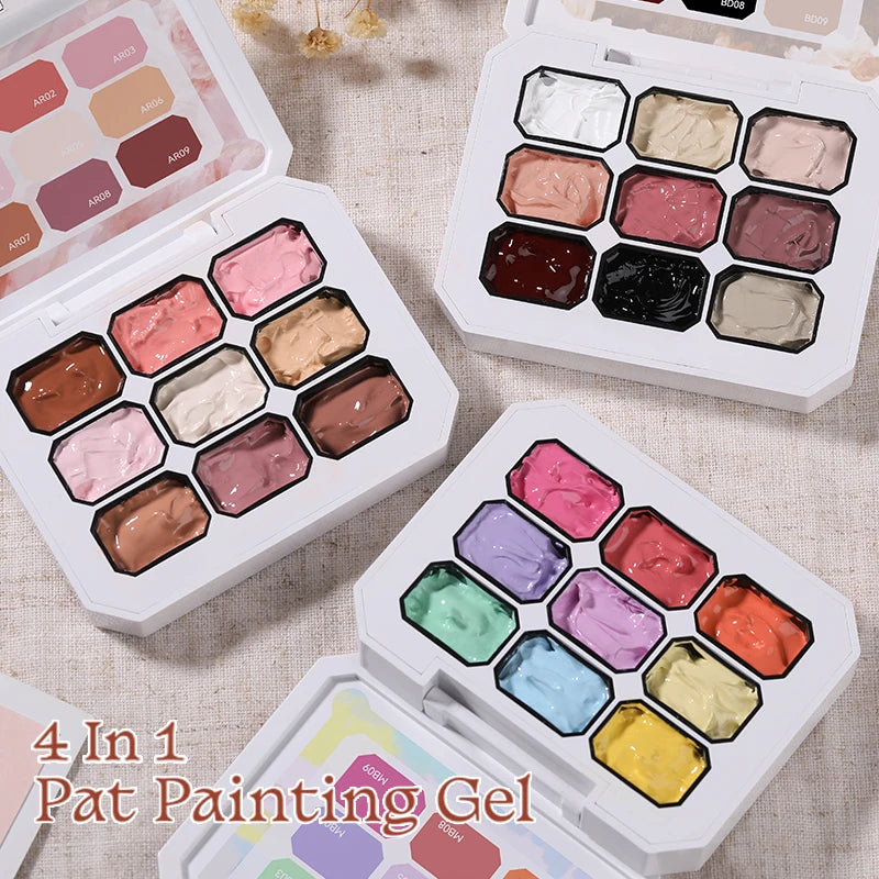 UR SUGAR 9 Colors Gradient Painting Gel Palette with 50pcs Mini Sponge Set French Ombre Gel Nail Polish for Pigmented Manicure