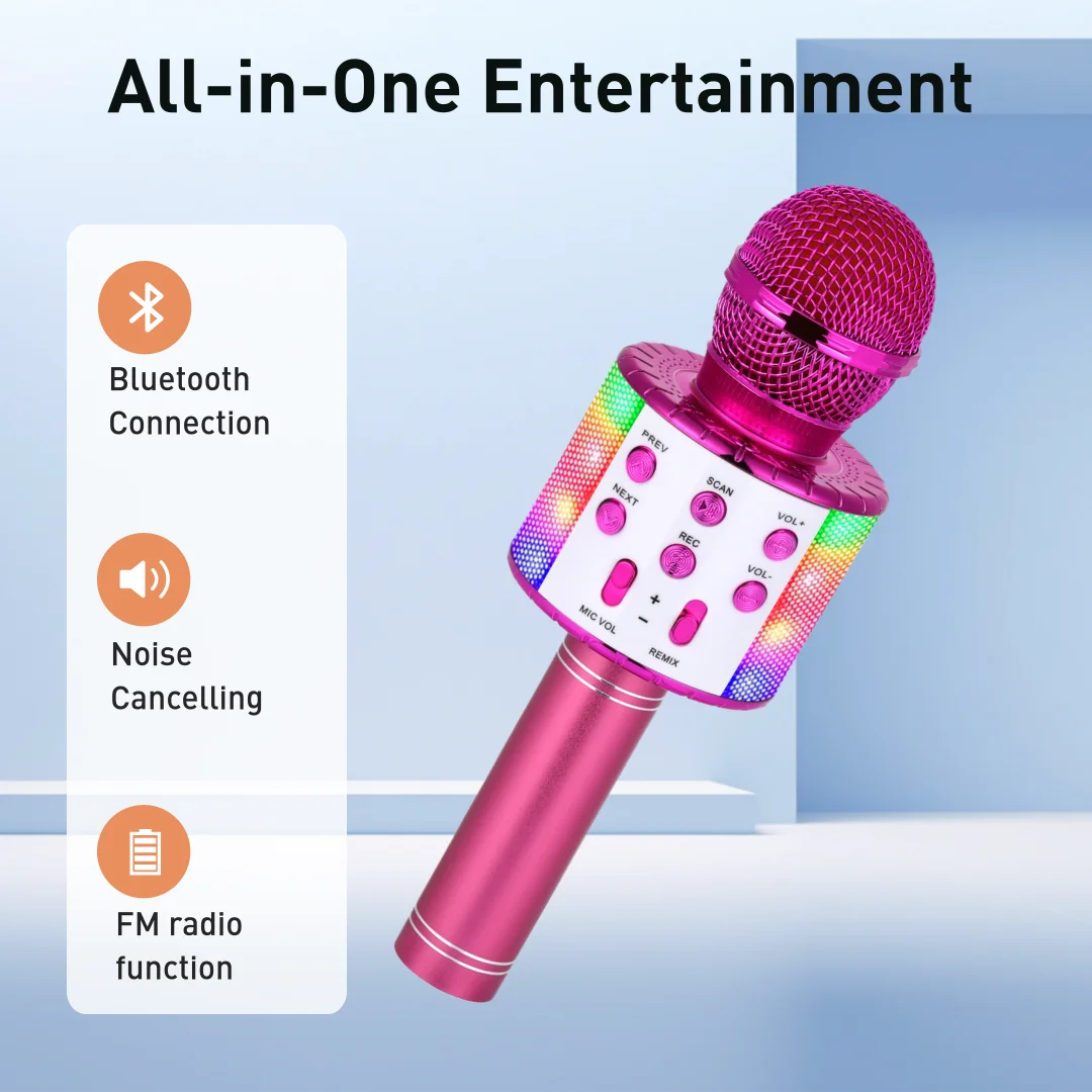 Karaoke Microphone for Kids & Adults - Bluetooth Microphones Singing Mic with Disco Lights, Portable Karaoke Player for Gifts