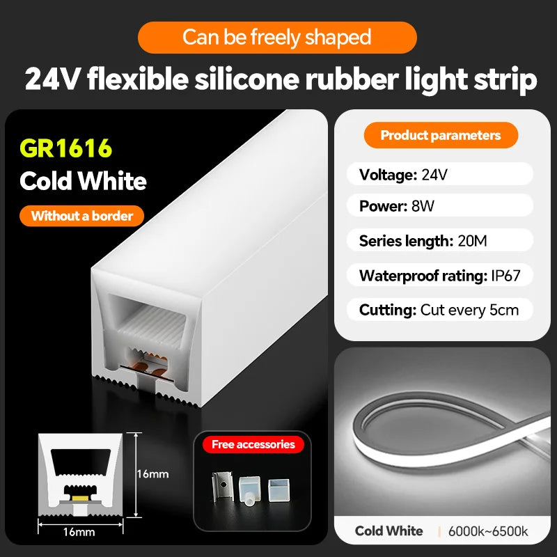 LED flexible silicone light strip embedded 24V waterproof tubing linear lamp concealed installation flexible soft light strip