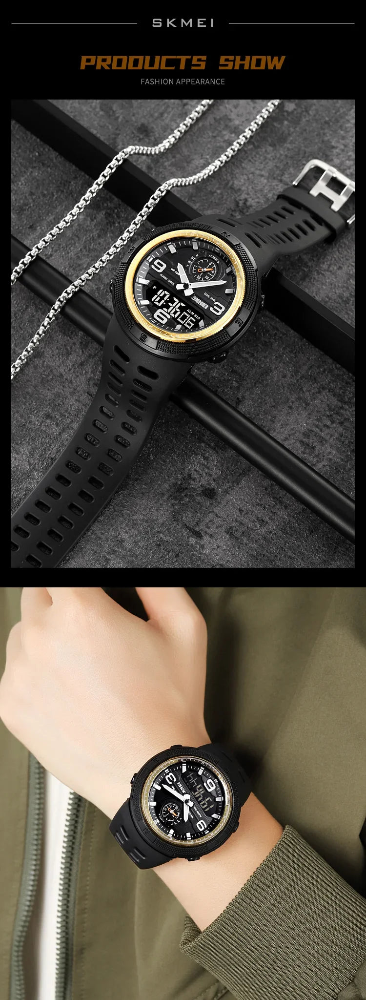 SKMEI  Outdoor Sports Men's Electronic 1655 Watch Dual Display Multi functional Waterproof Student Exploration Watch