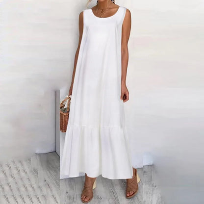 New Dresses 2025 Woman Fashion Summer Solid-color Cotton-linen Sleeveless Plus Size Women's Loose-fitting Long Dress Skirt