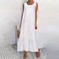 New Dresses 2025 Woman Fashion Summer Solid-color Cotton-linen Sleeveless Plus Size Women's Loose-fitting Long Dress Skirt
