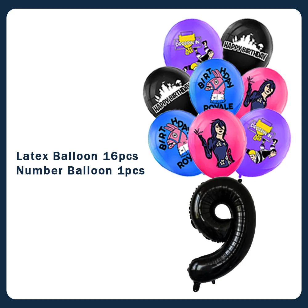 Fortnite Theme Birthday Party Decorations Shooting Game Balloon Cup Plate Tablecloth Banner Baby Shower Kid Favors Supplies Gift