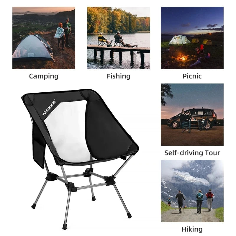PACOONE Travel Ultralight Folding Chair Detachable Portable Moon Chair Outdoor Camping Fishing Chair Beach Hiking Picnic Seat