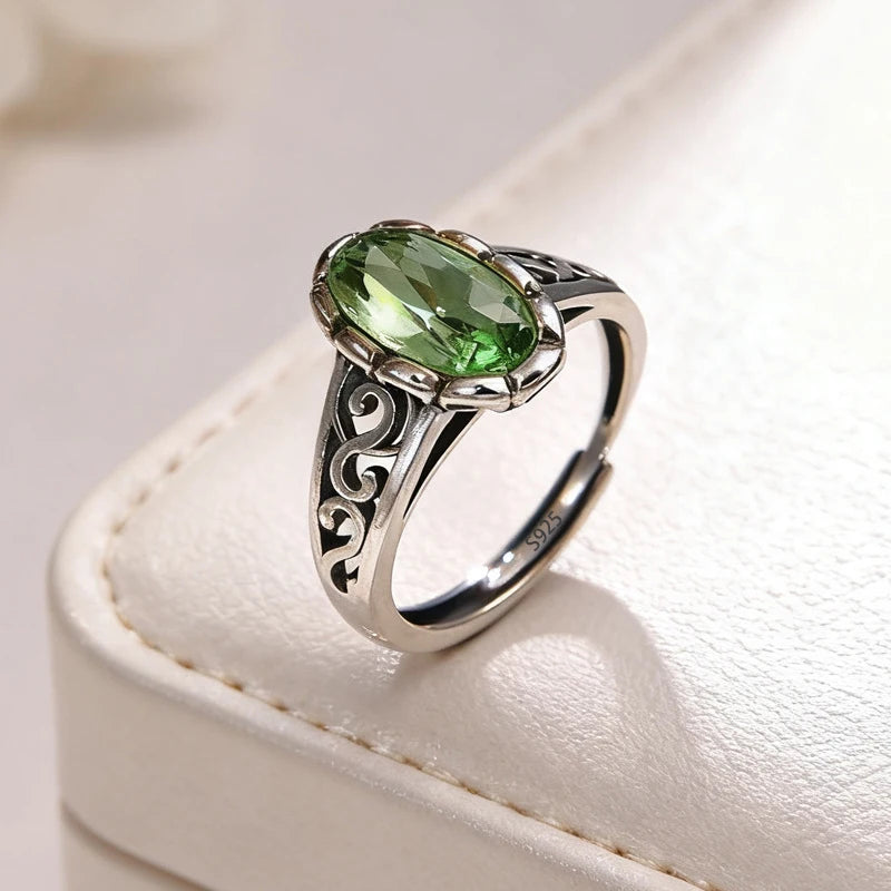 PANJBJ 925 Sterling Silver Lotus Ring For Women Retro TextureJewelry Irregular Creativity Adjustable Jewelry Party Gift Dropship