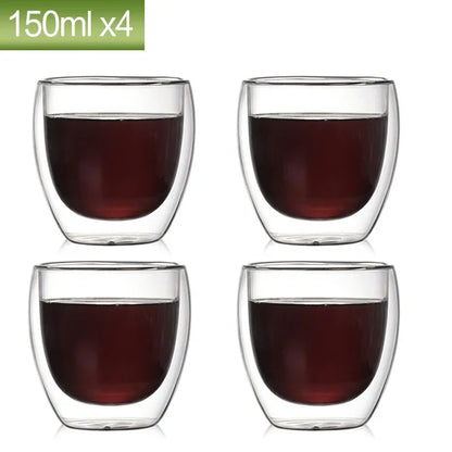 80ML Double Wall Glass Cup 1/12PCS Transparent Handmade Heat Resistant Tea Drink Whisky Wine Set Espresso Coffee Milk Mugs Gift