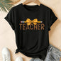 Leopard Teacher Pencil Bow Graphic T Shirt Women Teacher Appreciation Gift Casual Tops Short Sleeve Women's T-Shirts Clothing