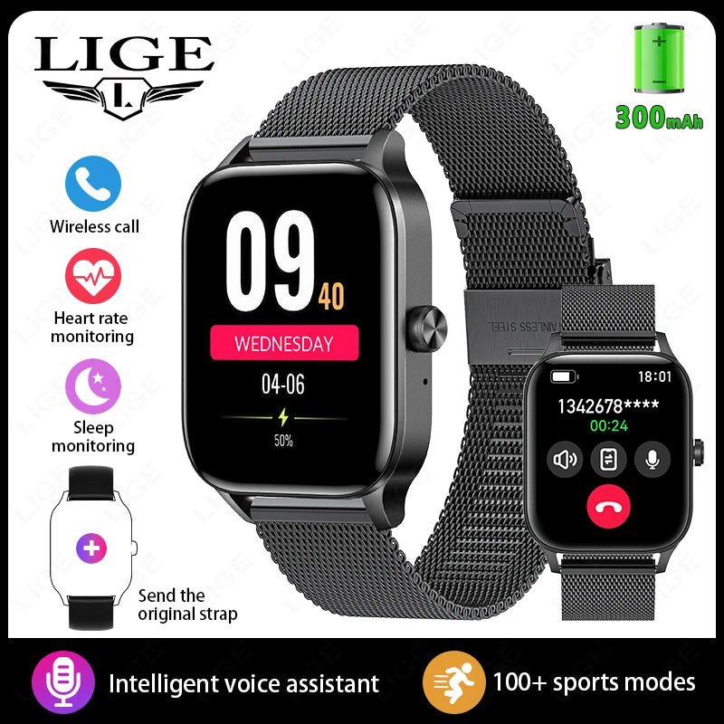 LIGE Smart Watch Answer/Make Call 1.85" Smartwatch for Android iOS Heart Rate Sleep Monitor Pedometer Waterproof Fitness Watches