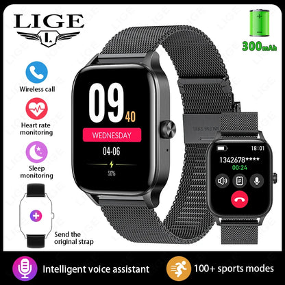 LIGE Smart Watch Answer/Make Call 1.85" Smartwatch for Android iOS Heart Rate Sleep Monitor Pedometer Waterproof Fitness Watches