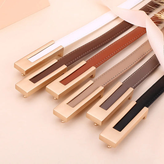 Ladies fashion cowhide leather belt; thin waist belt; versatile decoration; slimming dress; suit accessory; belt for women