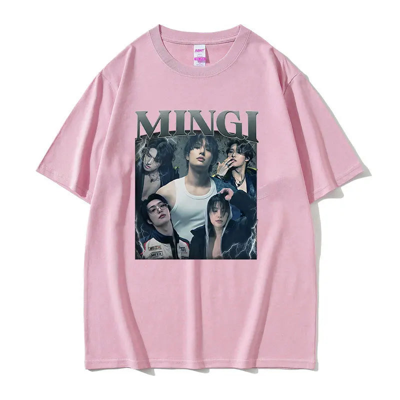 Kpop Ateez Mingi 2026 Graphic T Shirt Men's Hip Hop Korean O-Neck Short Sleeve T-shirts Glothing Fashion Vintage Cotton T-shirt