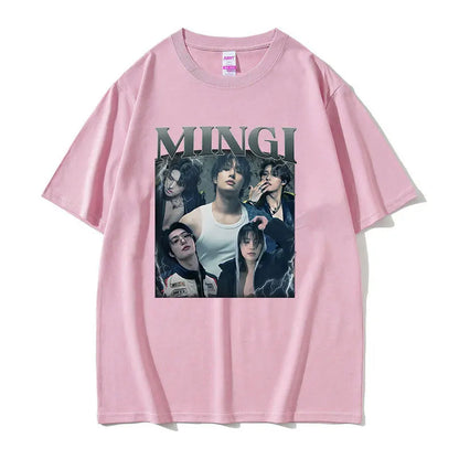 Kpop Ateez Mingi 2026 Graphic T Shirt Men's Hip Hop Korean O-Neck Short Sleeve T-shirts Glothing Fashion Vintage Cotton T-shirt