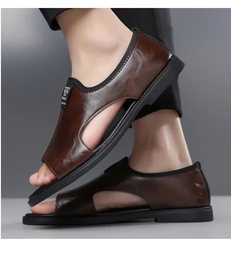 Men's Roman Sandals Summer Comfort Casual Soft Sole Slippers Anti-Slip Breathable Outdoor Slip-On Beach Shoes-HT2025
