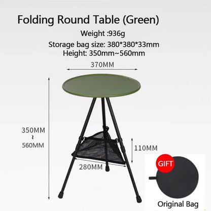 Telescopic Folding Round Table Outdoor Three-legged Dining Table Portable Aluminum Alloy Coffee Table Hike Picnic Liftable Table