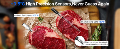 Wireless Meat Thermometer Digital with WiFi Unlimited Range & Bluetooth Support APP Alarm Reminder for BBQ, Oven, Air Fryer