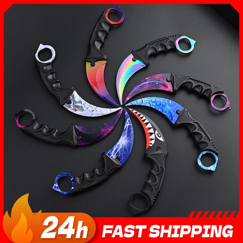 24styles Skin Karambit Precision Die Casting Stainless Steel Model Safety Outdoor Coaplay Claw Knives Collectible Game Toys Boys
