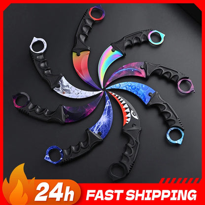 24styles Skin Karambit Precision Die Casting Stainless Steel Model Safety Outdoor Coaplay Claw Knives Collectible Game Toys Boys