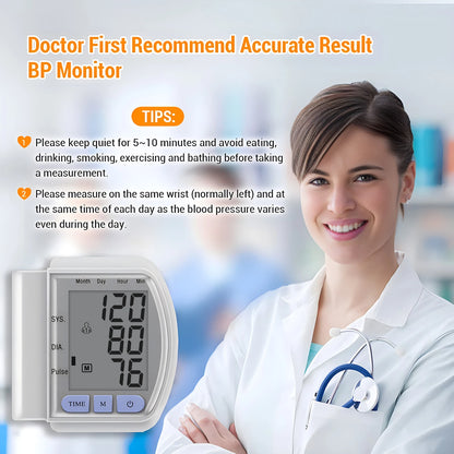 Wrist Blood Pressure Monitor Pulsometer Automatic Digital Tonometer Pulse Heart Rate Sphygmomanometer Use Battery