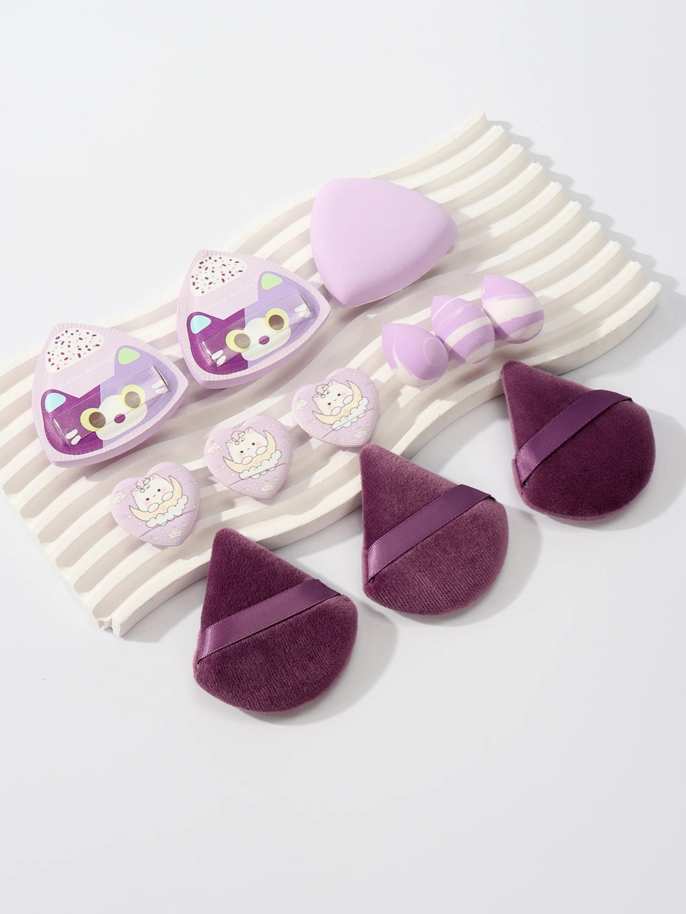 Rice Ball Cat 12-Piece Set, Expands When Exposed to Water, Dual-Use for Wet and Dry, Makeup Sponge Suitable for All Skin Types