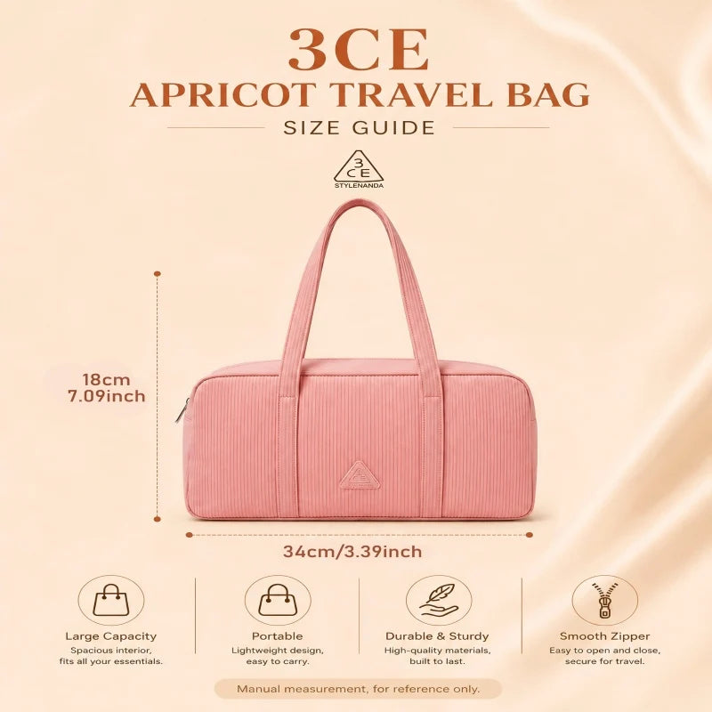 3CE Light Pink Travel Pouch Make up Bags Portable Outdoor Organizer for Cosmetics and Personal Items