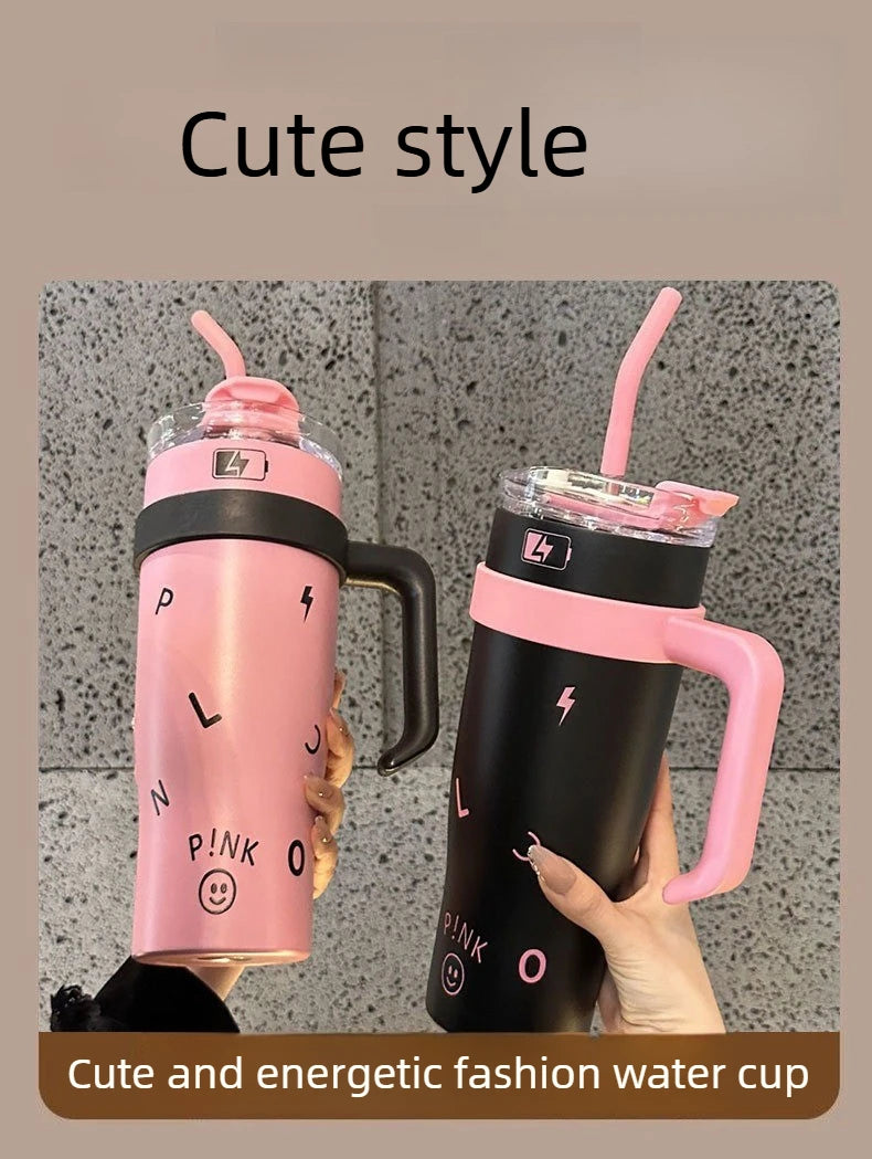 Stylish High Capacity Insulated Stainless Steel Water Bottle with Straw for Women Outdoor Sports Cup